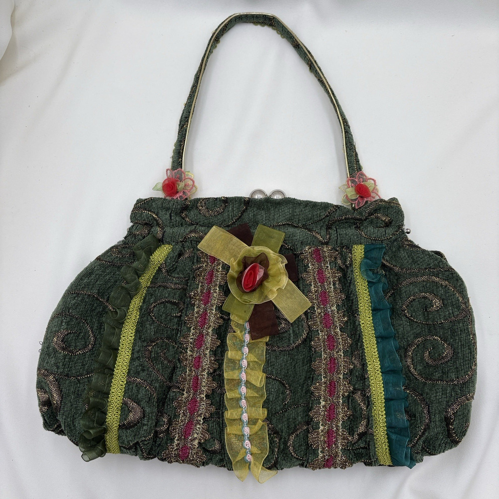 Bohemian Chic Hippie Lace Ruffle Floral Cloth Handbag Purse Multicolor